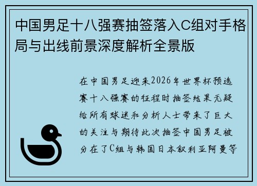 中国男足十八强赛抽签落入C组对手格局与出线前景深度解析全景版